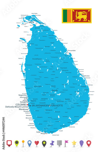Sri Lanka Detailed Map and Flat Map Icons