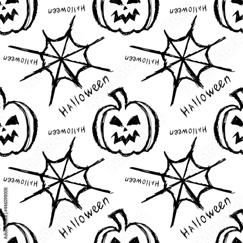 halloween seamless pattern with pumpkin and spider web