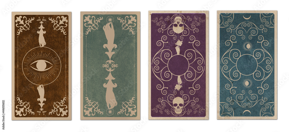 Back of Tarot card or playing card with floral ornamental elements and  esoteric symbols on old paper. Victorian vintage style. Isolated on white  background ilustración de Stock | Adobe Stock
