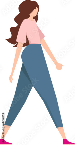 The image of a young beautiful girl in motion. The girl is walking. The character is coming. Illustration on a white background.