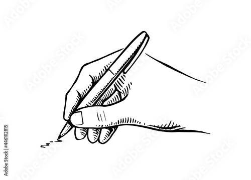 Hand holding pen vector. Writing