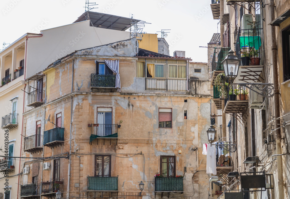 Residential buildings in old part of Palermo, capital of Sicily Island, Italy