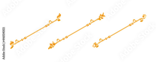 Vector illustration cornice for curtains isolated on white background. Set of realistic metal curtain rods and accessories icons in flat cartoon style. New curtain pole with rings for interior design.