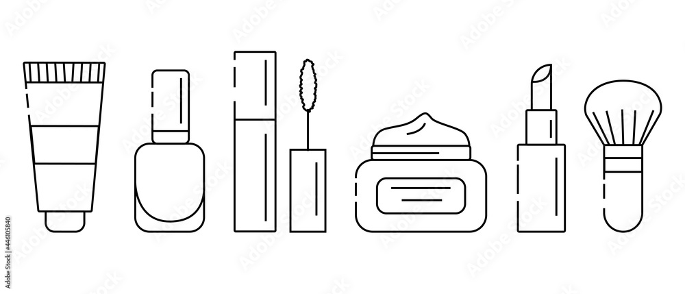 Cosmetic icon set. Linear personal care icons. Vector illustration in a linear style. Isolated on white background. Cosmetic icon set. Linear personal care icons. Vector illustration in a linear style. Isolated on white background.
