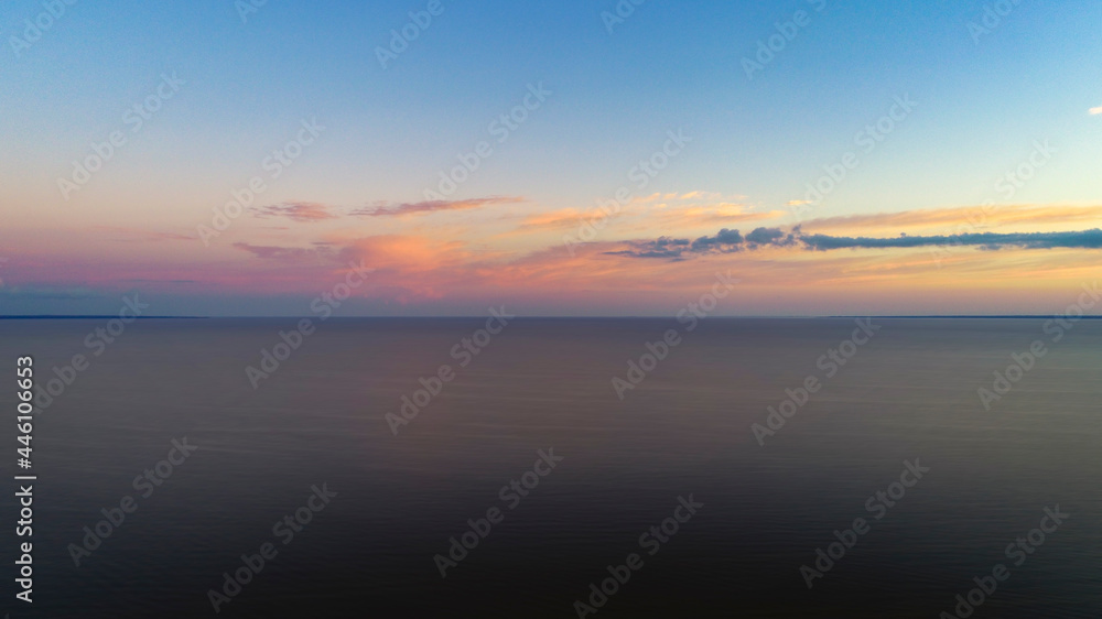 Aerial seascape during beautiful sunset