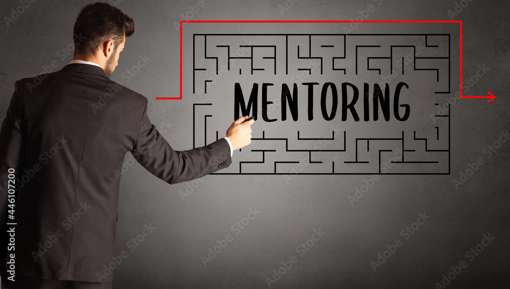 businessman drawing maze concept businessman drawing maze concept