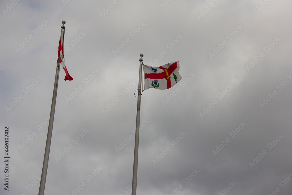 Fototapeta premium Canadian and Montreal flags