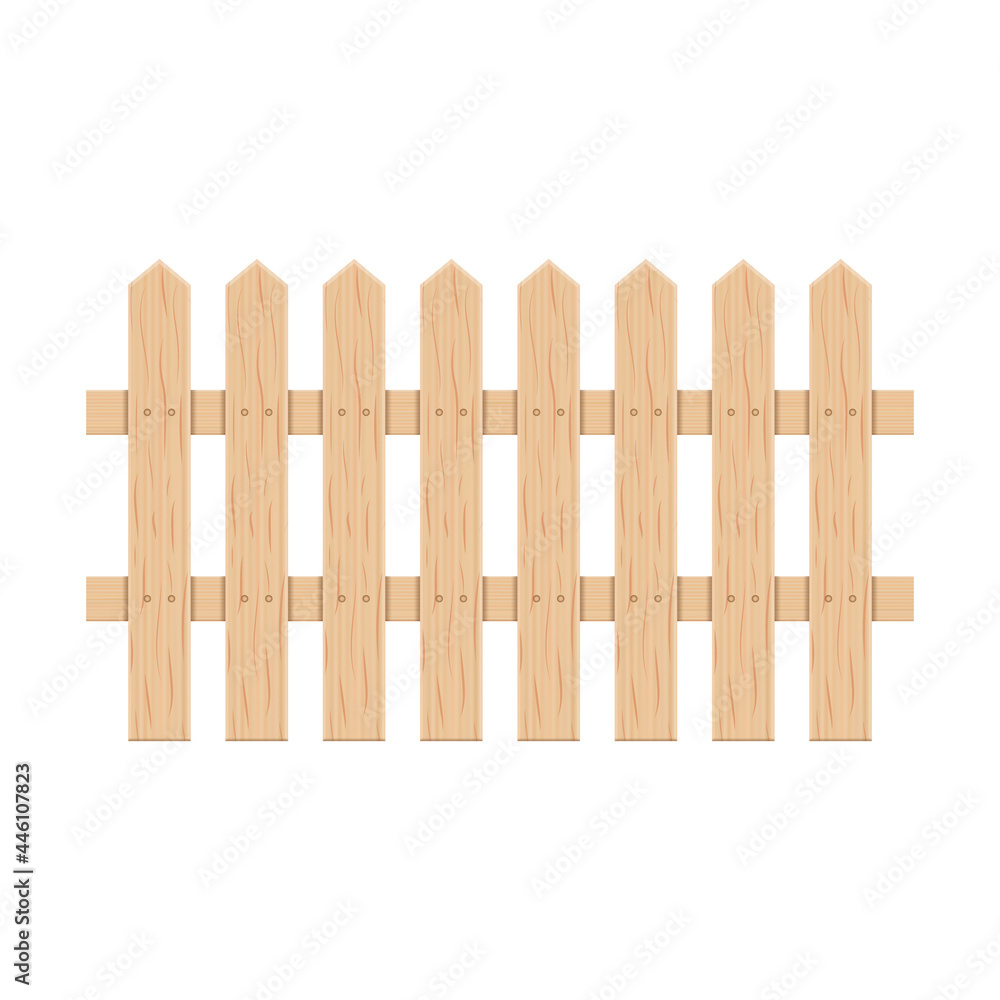 Wooden garden fence of planks on white background, vector illustration Wooden garden fence of planks on white background, vector illustration