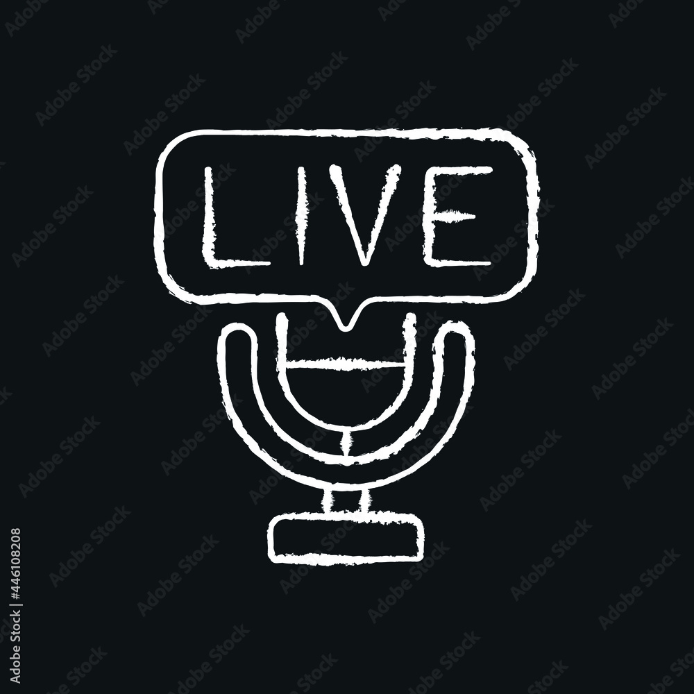 Online podcast chalk icon. Live stream. Vector black illustration Online podcast chalk icon. Live stream. Vector black illustration