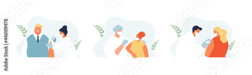 Vaccination of children, adults and the elderly. Prevention of infectious diseases and immunization of the population. Vector illustration set