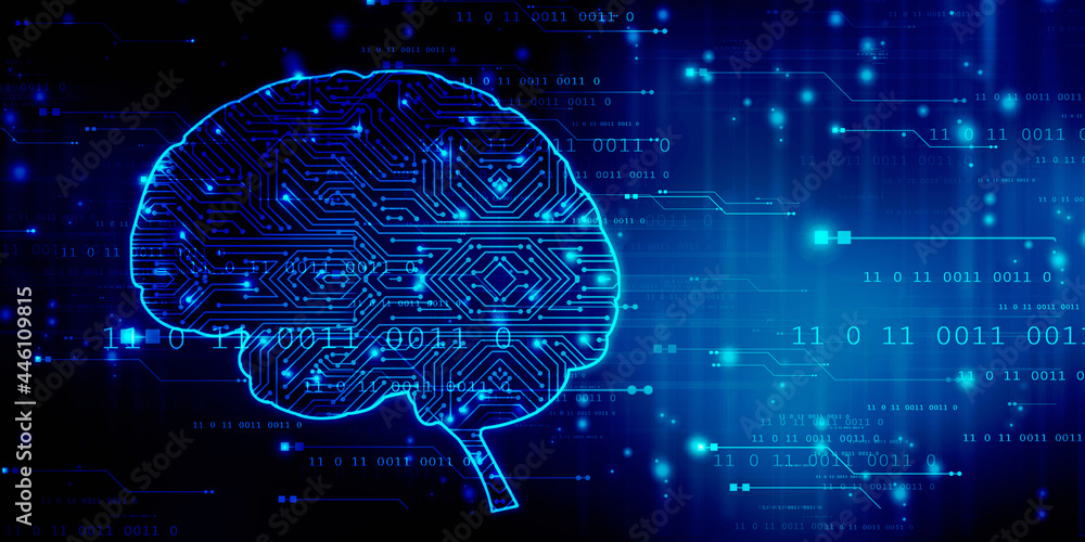 Fototapeta premium 2d illustration Concept of thinking, background with brain, Abstract Artificial intelligence. Technology web background 