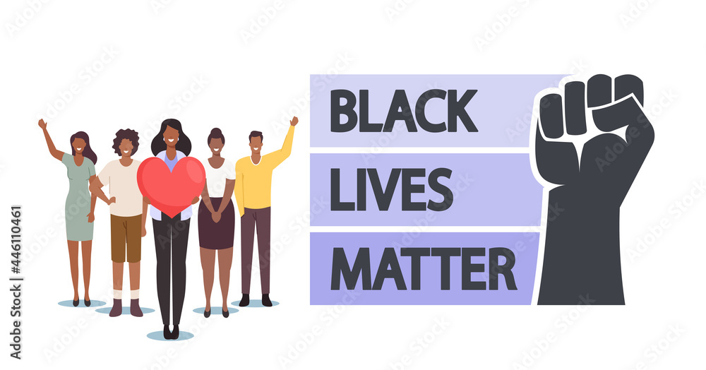 Black Lives Matter, Blm Concept. Black Skinned Characters with Heart and Raised Hands Together. Equality Campaign Black Lives Matter, Blm Concept. Black Skinned Characters with Heart and Raised Hands Together. Equality Campaign