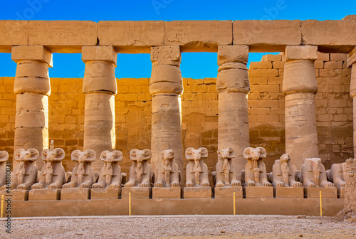 The ram-headed sphinxes in the.so-called Ethiopian court, Karnak, Egypt photo