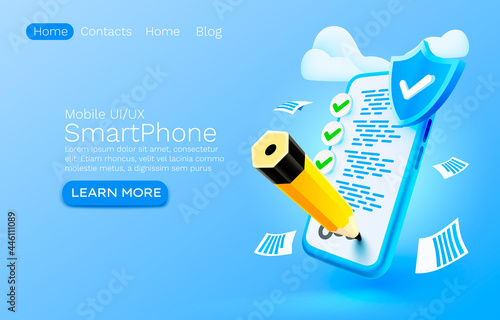 Mobile document check list service, organization management, Smartphone mobile screen, technology mobile display light. Vector