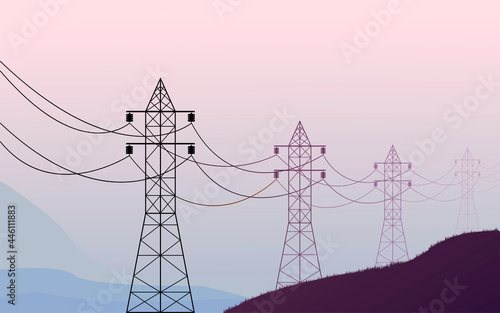 High voltage power line in the early morning.