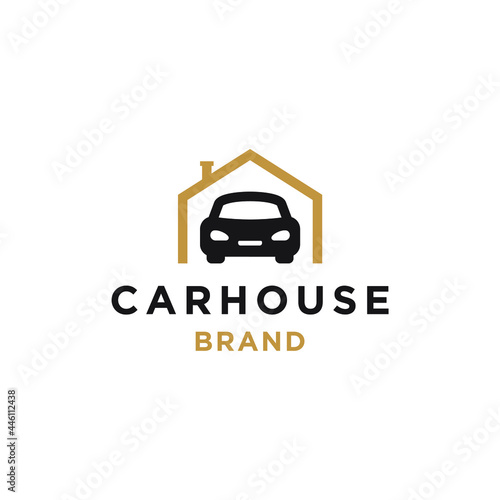 Car and house logo icon vector, car out from garage, concept for insurance, vehicle dealership and garage icon concept simple minimal modern style illustration.