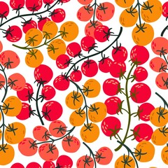 Acrylglasbilder Küchenmuster Handgezeichnete Kirschtomaten auf Weiß  © Yelyzaveta Kovalenko
