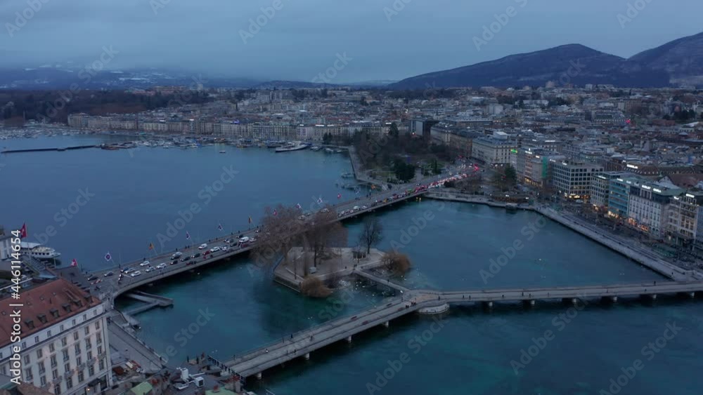 alt overcast flying clockwise around opening of Rhone River in Geneva Switzerland alt overcast flying clockwise around opening of Rhone River in Geneva Switzerland