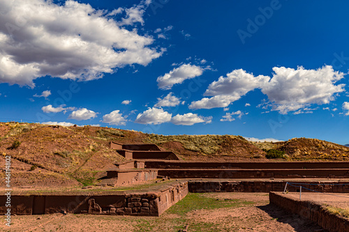 Bolivia. Tiwanaku (or Tiahuanaco) - Pre-Columbian ancient and sacred site on a list of the UNESCO World Heritage Site. The Akapana stepped pyramid