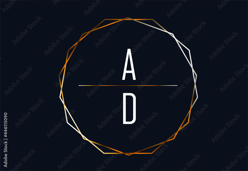 Luxury stylish and elegant Golden polygon letter AD/DA with dark blue background signature logo for company name or initial Luxury stylish and elegant Golden polygon letter AD/DA with dark blue background signature logo for company name or initial