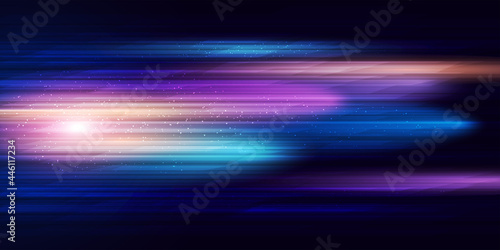Modern abstract high speed movement. Dynamic motion light trails on dark blue background. Futuristic, technology pattern for banner or poster design background concept.