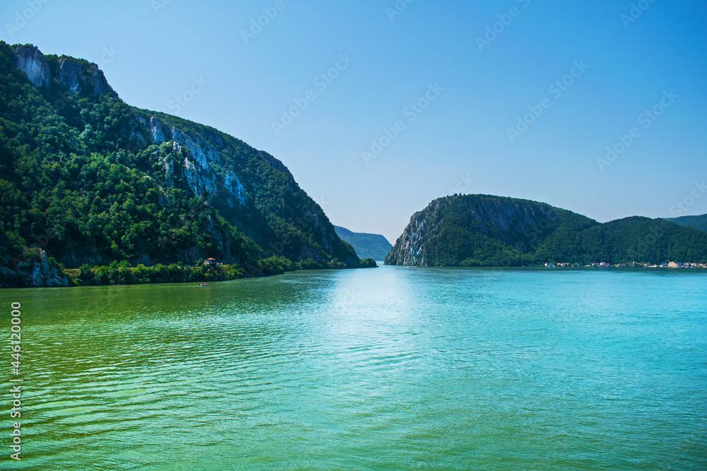Beautiful landscape on the Danube. Danube boilers, in Romania.