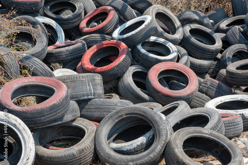 used car tires background, close up