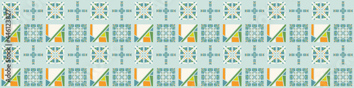 Summer tropical geometric seamless border pattern. Bright retro geo banner edge. Fun gender neutral gift wrap masking taper decor washi ribbon trim in vector.