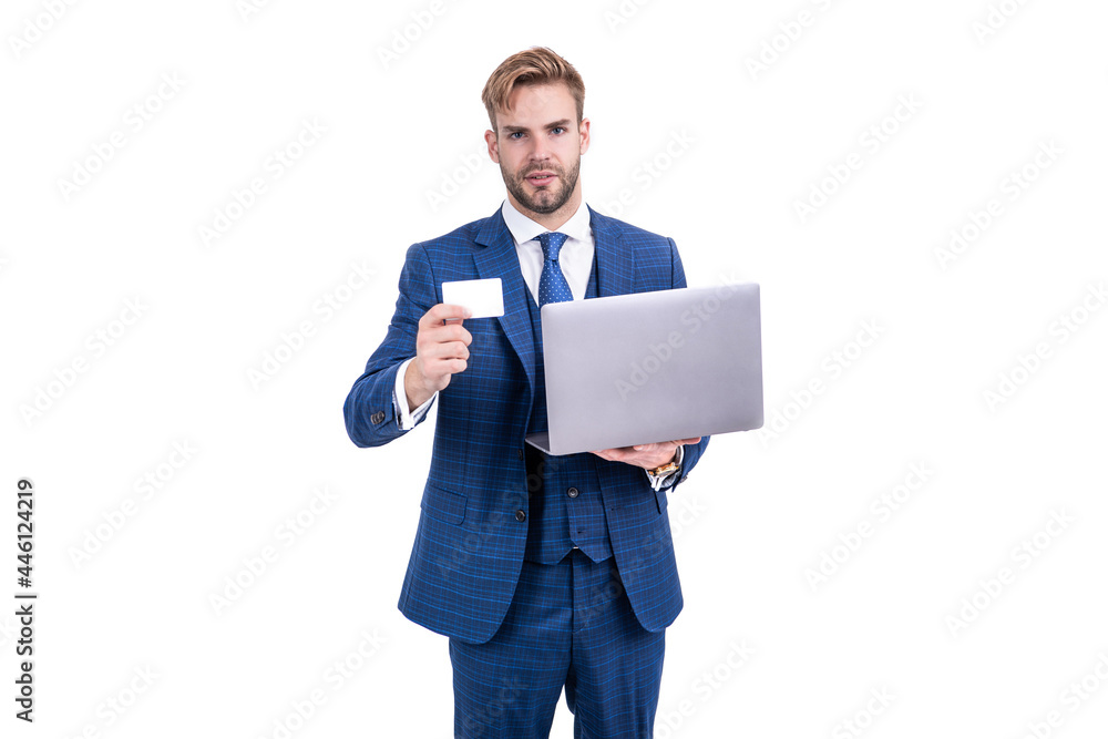 man businessman suggest online payment using computer and credit card for shopping, online banking. man businessman suggest online payment using computer and credit card for shopping, online banking.