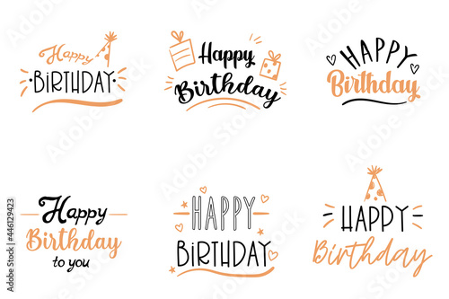Set of happy Birthday lettering inscriptions. Vector illustration.