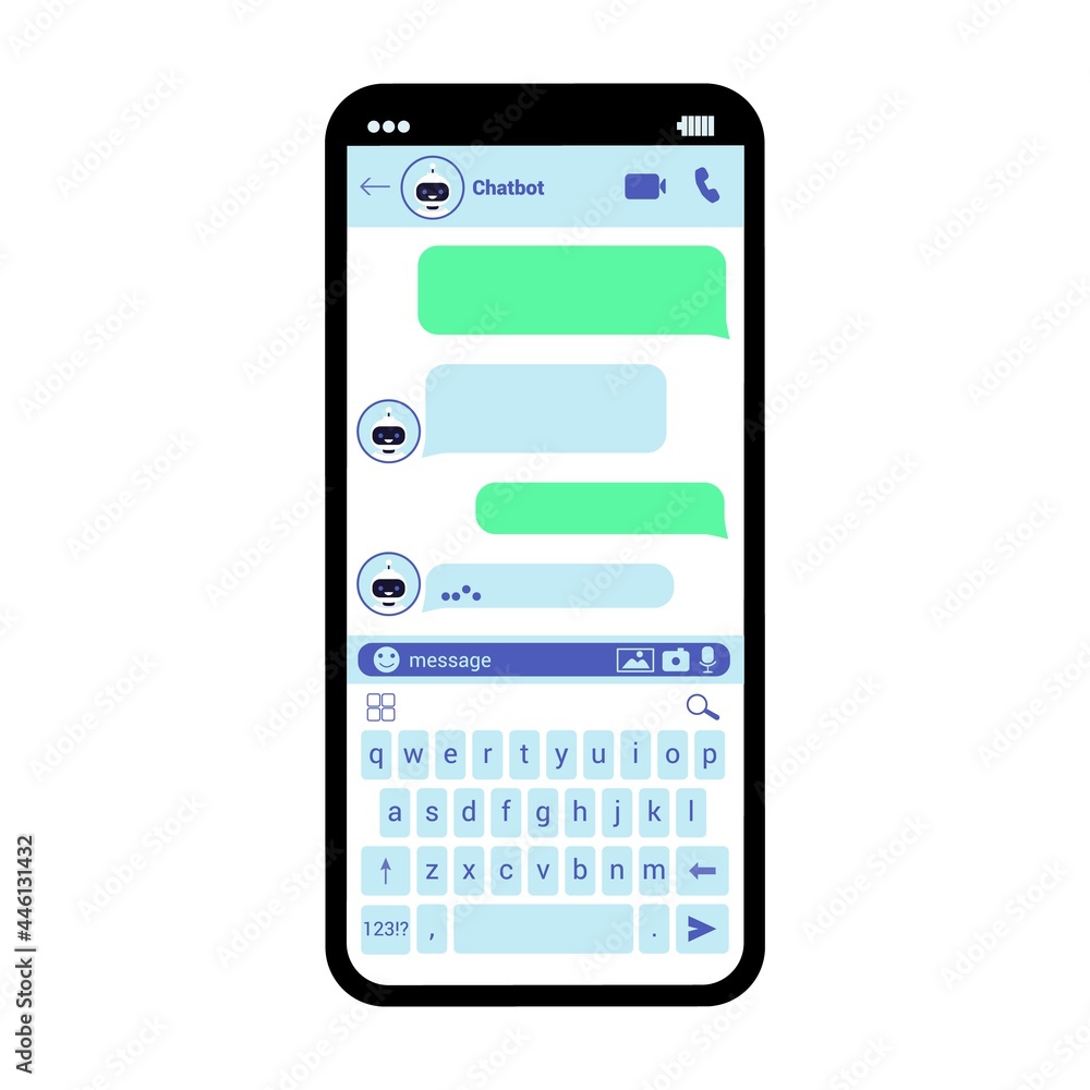 Interface smartphone chat vector template illustration Messenger window SMS messenger mobile app screen Compose dialogues mockup Online chat rooms for websites and mobile applications isolated Flat UI