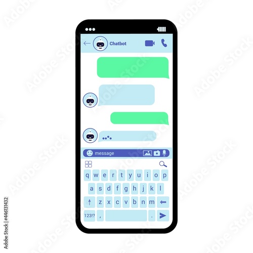 Interface smartphone chat vector template illustration Messenger window SMS messenger mobile app screen Compose dialogues mockup Online chat rooms for websites and mobile applications isolated Flat UI