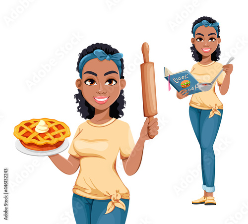Pretty African American housewife, set of two poses