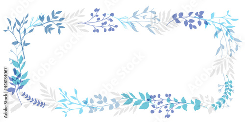 夏カラーの草木ベクターイラスト。上下イラストのフレーム。　Summer color vegetation vector illustration. Top and bottom illustration frame.