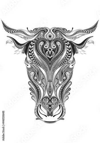 Bull head illustration. Bull tattoo design