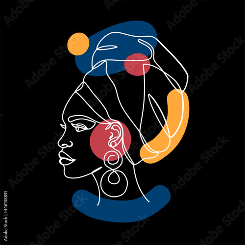Afro american woman with abstract forms on white.