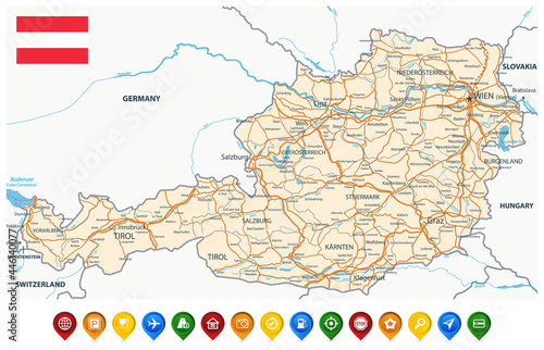 Austria Map and Colored Map Icons