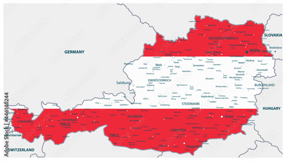 Fototapeta premium Austria Map Coloured By National Flag