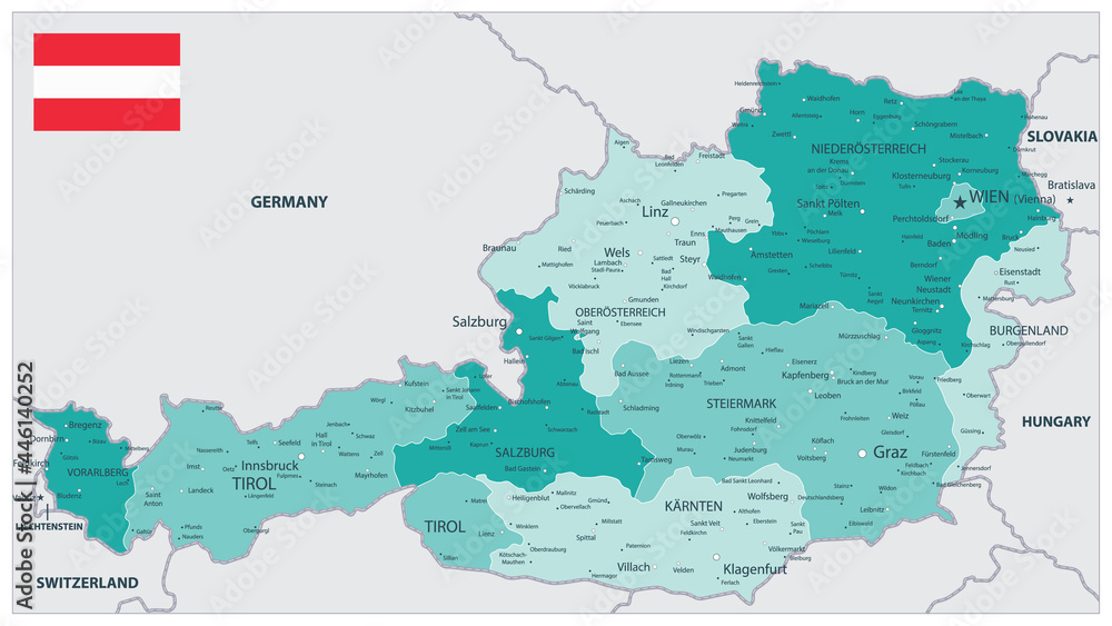 Obraz premium Austria Map Teal Colors