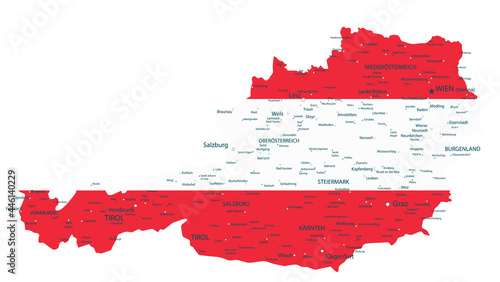 Austria Map Coloured By National Flag Isolated On White
