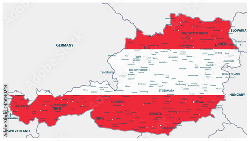Austria Map Coloured By National Flag