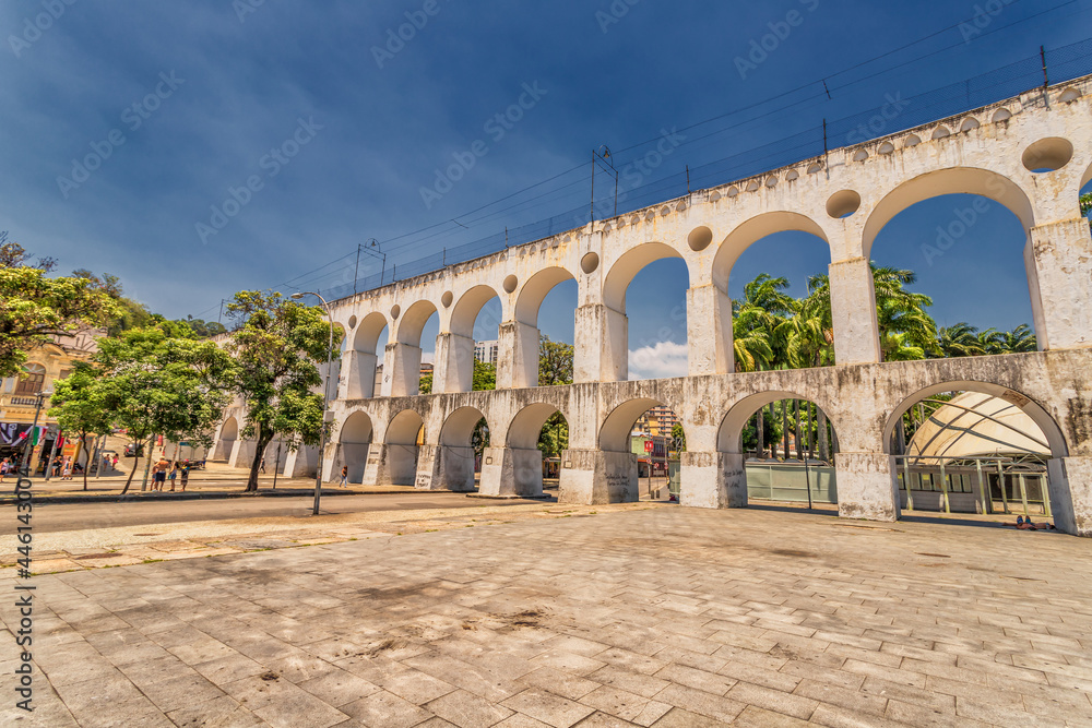 Lapa Rio de Janeiro Brazil - December 2020: The Carioca Aqueduct with no people around during the height of the COVID-19 Pandemic.