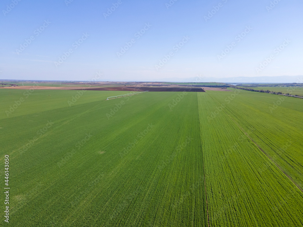 Obraz premium Aerial Spring landscape of Rural Land near town of Hisarya, Bulgaria