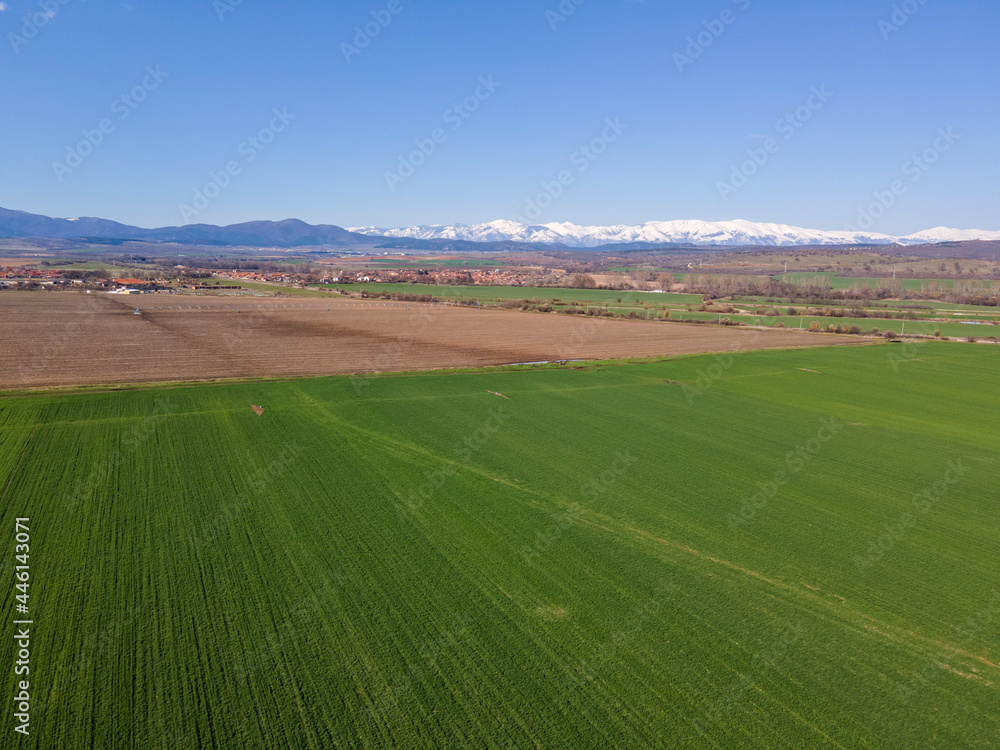 Aerial Spring landscape of Rural Land near town of Hisarya, Bulgaria Aerial Spring landscape of Rural Land near town of Hisarya, Bulgaria