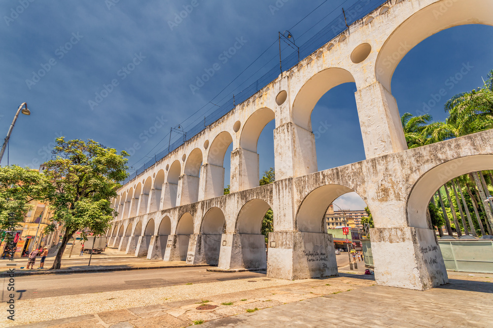 Lapa Rio de Janeiro Brazil - December 2020: The Carioca Aqueduct with no people around during the height of the COVID-19 Pandemic.