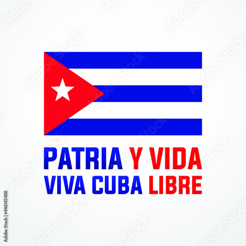 Patria y Vida Viva Cuba Libre (translation from Spanish - homeland and life, long live Cuba ) modern creative minimalist banner, design concept, social media post, template with blue and red text on 
