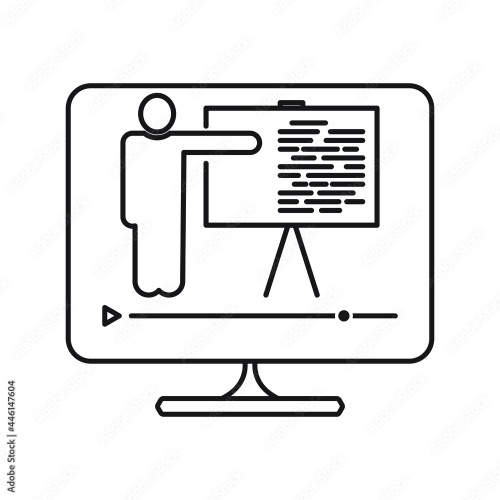 Online training icon. Vector drawing in a linear style. Isolated white background. Online training icon. Vector drawing in a linear style. Isolated white background.