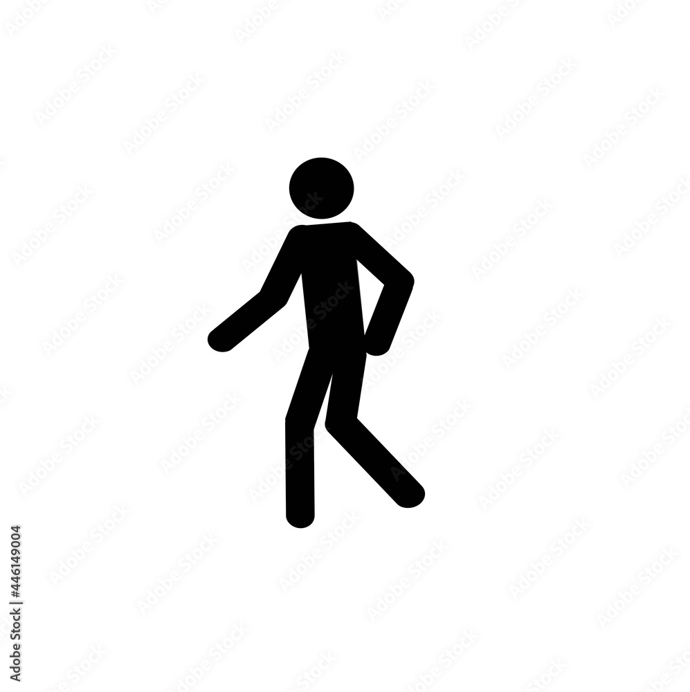 The icon of a walking figure, the silhouette of a moving person isolated on a white background. The icon of a walking figure, the silhouette of a moving person isolated on a white background.