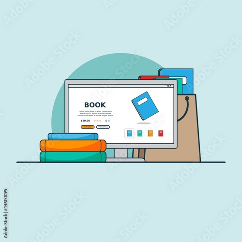 Illustration for buy online magazine or book with smartphone concept. Design vector with flat style