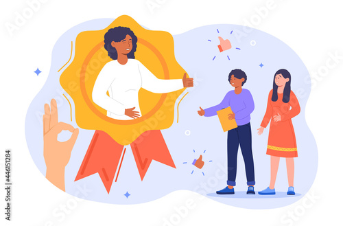 HR recognition concept. The best specialist in the opinion of the team and the authorities. Rewarding an employee for good results. Cartoon flat vector illustration isolated on a white background